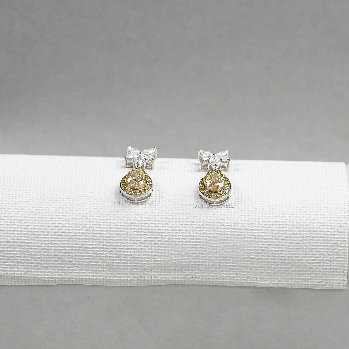 Pear Shaped Yellow Diamond Drop Earrings Earrings