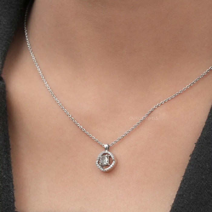 Fancy Olive Cushion Cut Diamond Halo Pendant