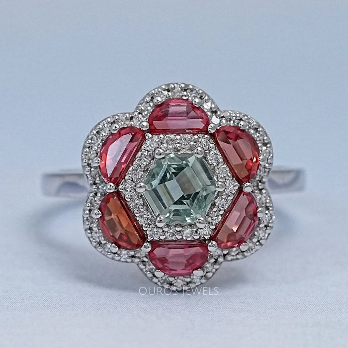 Alexandrite Lab Gemstone Double Halo Engagement Ring