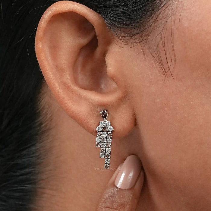 Pear Brown Diamond Dangle Earrings