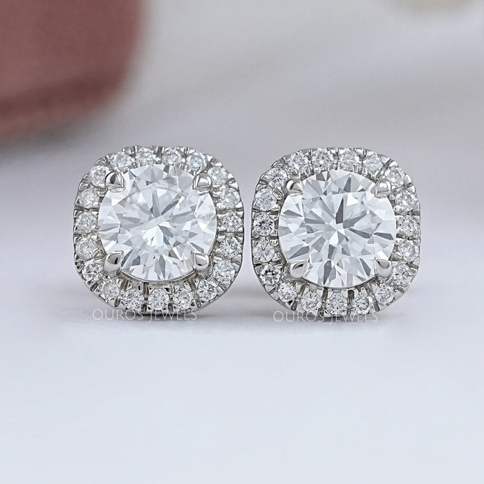 Round Diamond Halo Stud Earrings