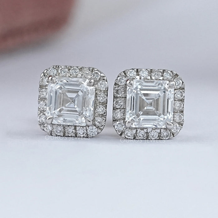 Asscher Lab Diamond Stud Halo Earrings