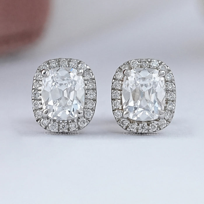 Old Mine Cushion Halo Diamond Ear Studs