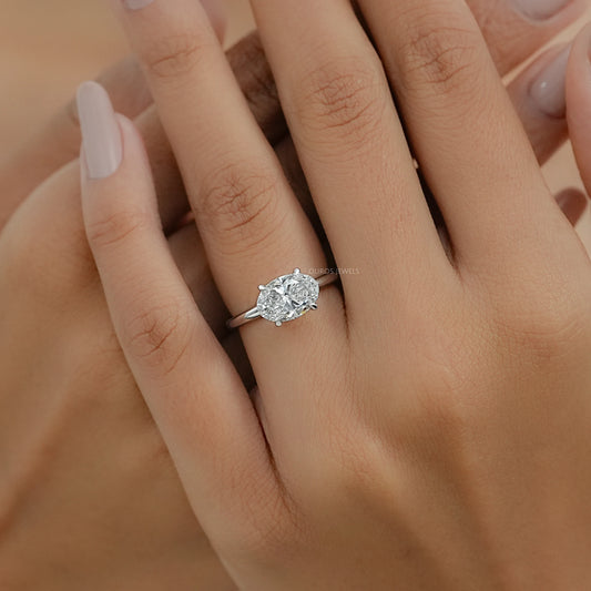 East West Oval Diamond Solitaire Engagement Ring Rings