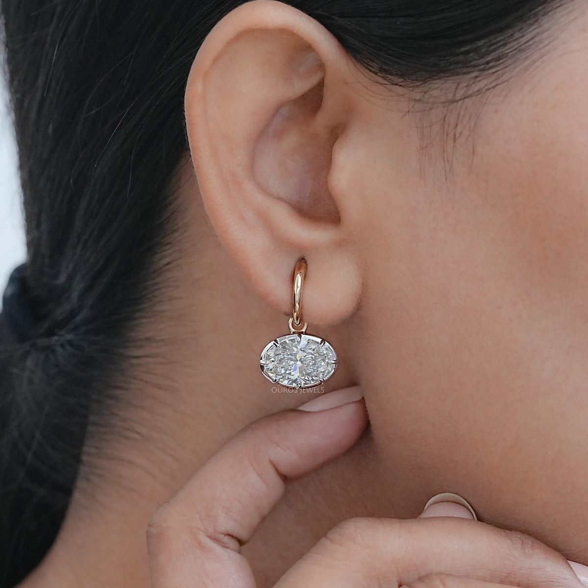 East West Oval Lab Diamond C Hook Earrings Earring
