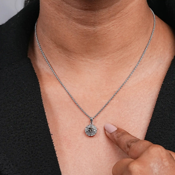 Round Shape Brown Diamond Solitaire Halo Pendant