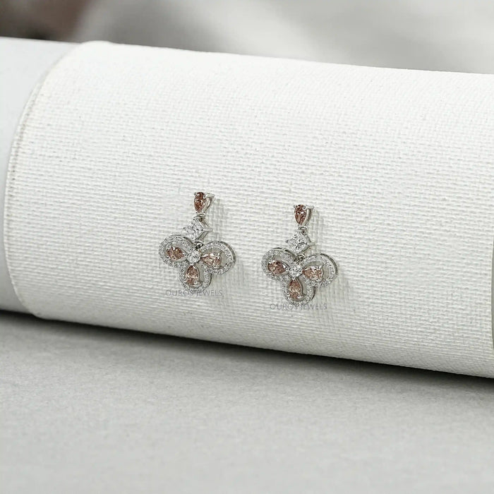 Brown Pear Halo Dangle Earrings