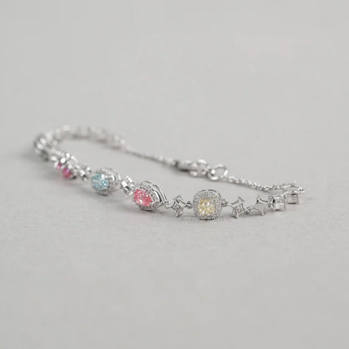 Halo Link Diamond Multi Color Bracelet