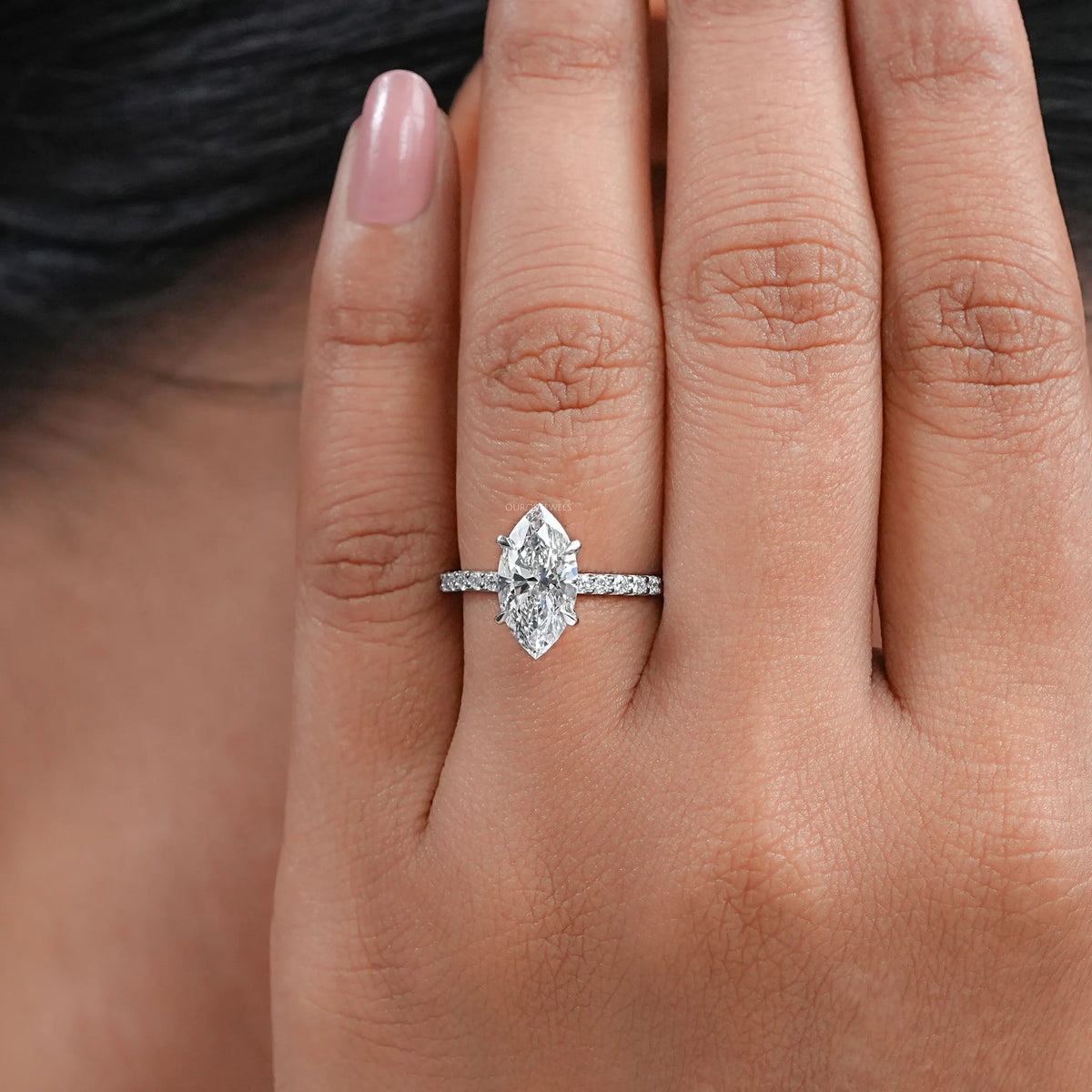 Marquise Cut Lab Grown Diamond Solitaire Accent Ring Ring