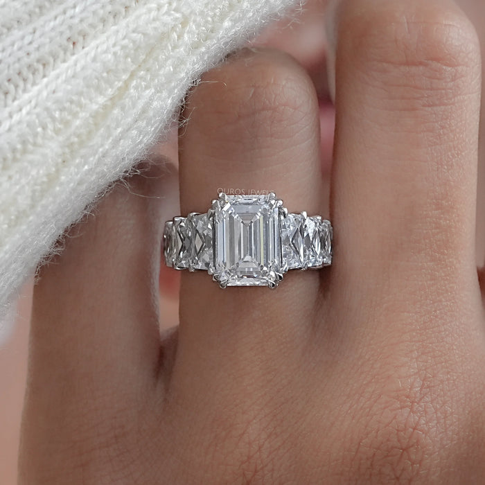 Emerald Diamond French Cut Trapezoid Accent Engagement Ring