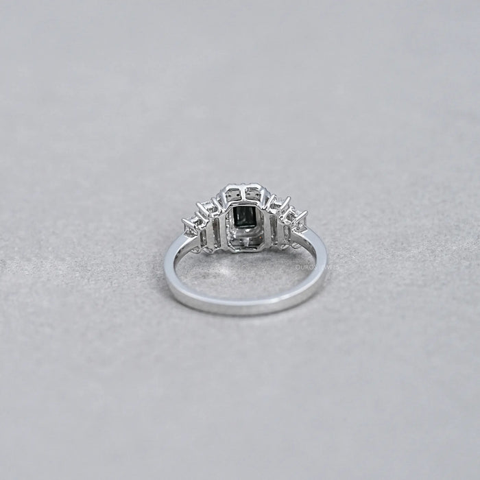 Black Emerald Cut Halo Engagement Ring