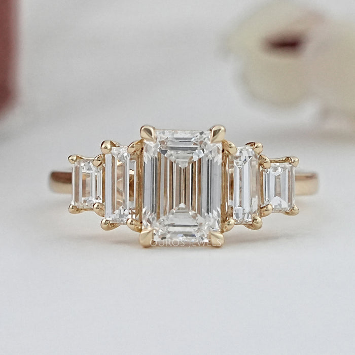 Five Stone Emerald And Baguette Diamond Engagement Ring