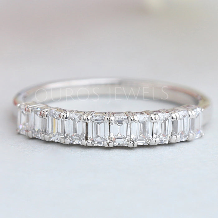 Emerald Cut Lab Grown Diamond Half Eternity Wedding Band