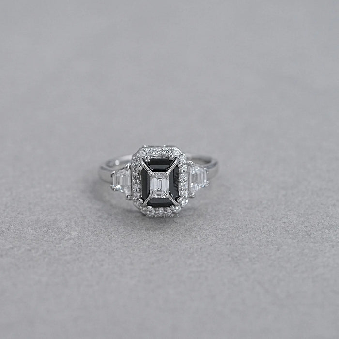 3 Stone Black Emerald Cut Diamond Ring