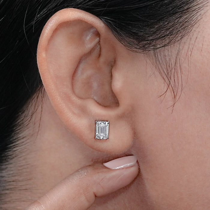 Emerald Cut Diamond Screw Back Earrings