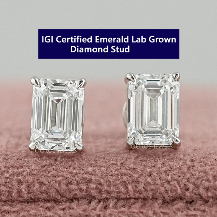 Emerald Cut Diamond Screw Back Earrings