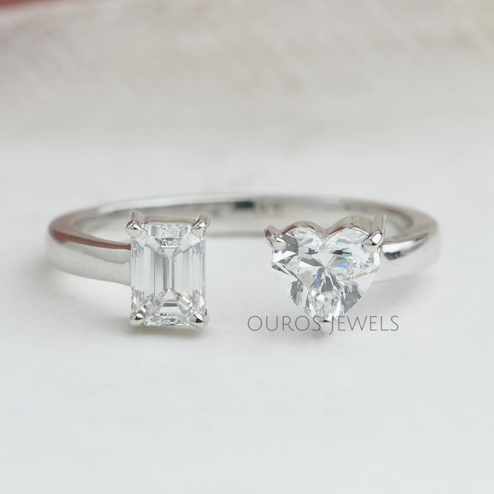 Emerald & Heart Lab Grown Diamond Two Stone Ring