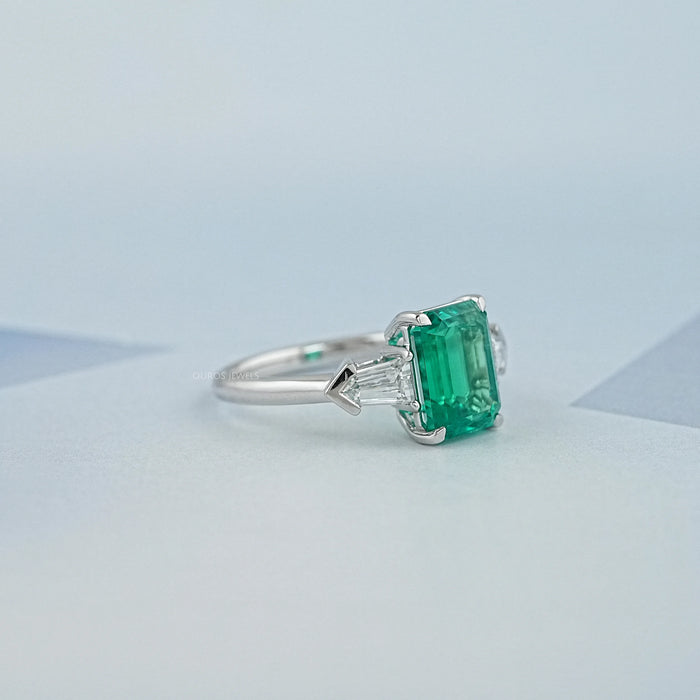 Three-Stone Emerald And Bullet Cut Diamond Ring