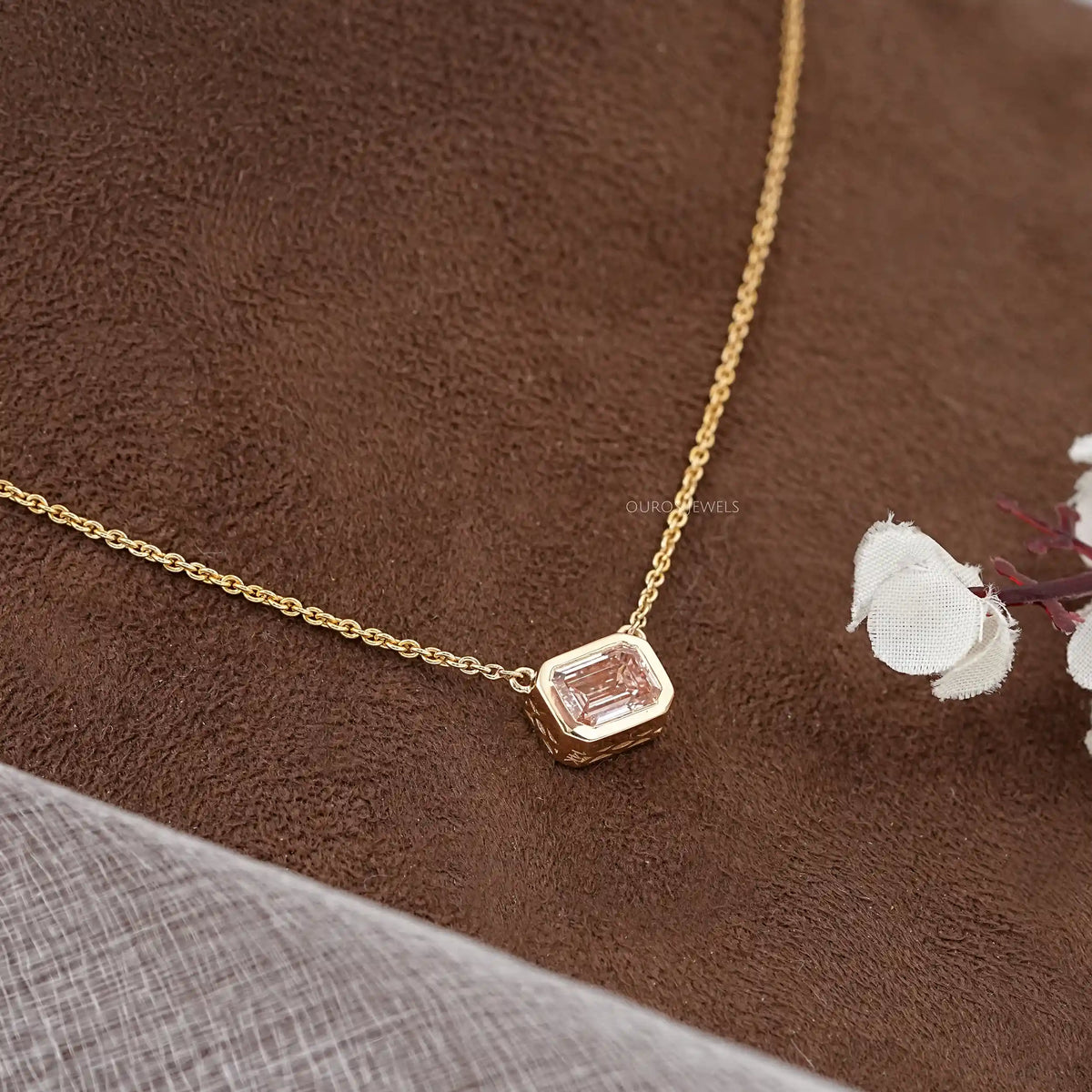 Bezel Set Pink Emerald Solitaire Pendant Necklaces