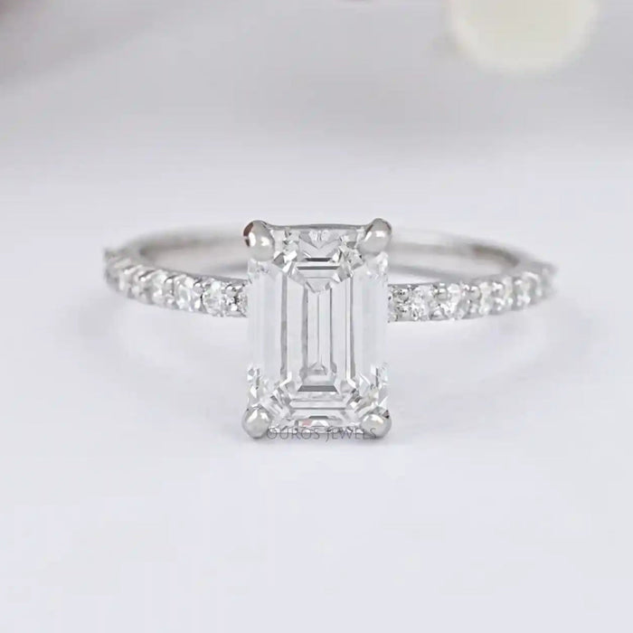 Emerald Diamond Solitaire Accent Ring