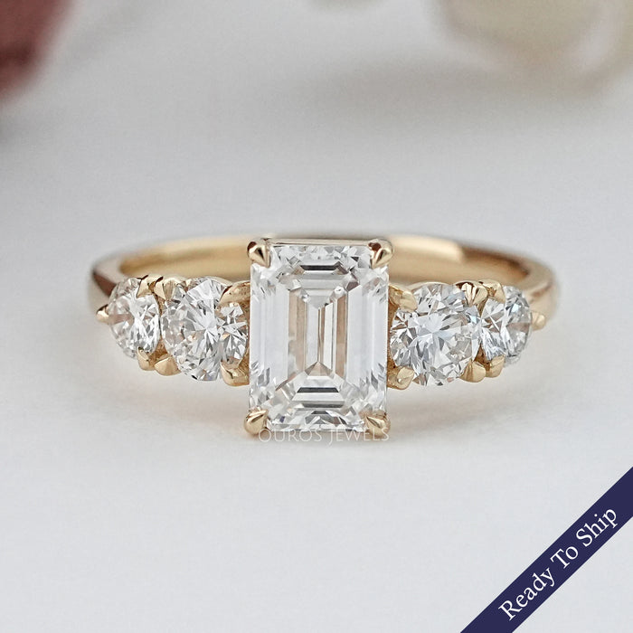 Emerald Lab Diamond Five Stone Engagement Ring