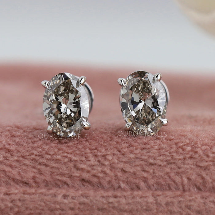 Fancy Olive Oval Solitaire Stud Earrings