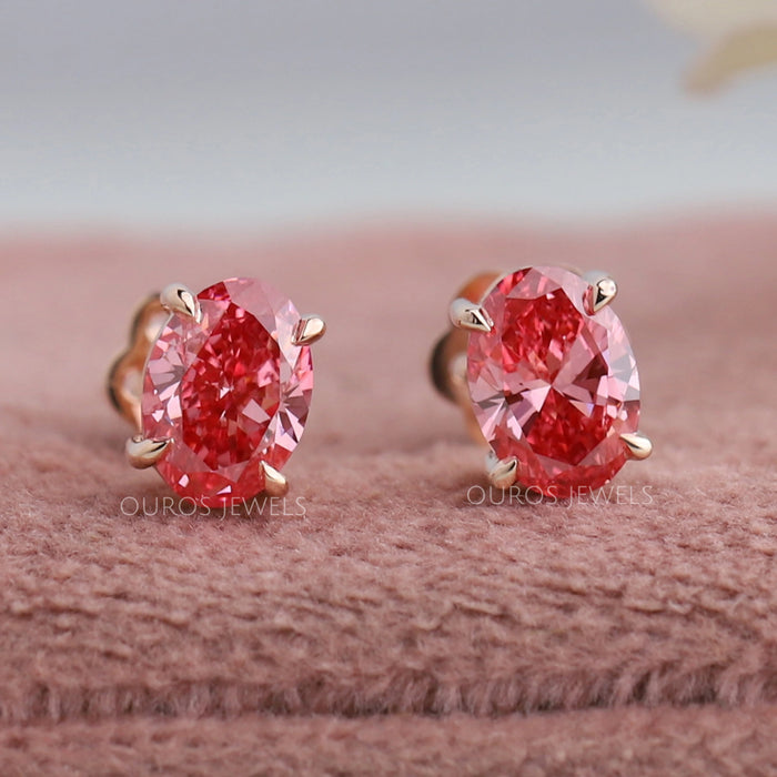 Oval Cut Pink Diamond Stud Earrings