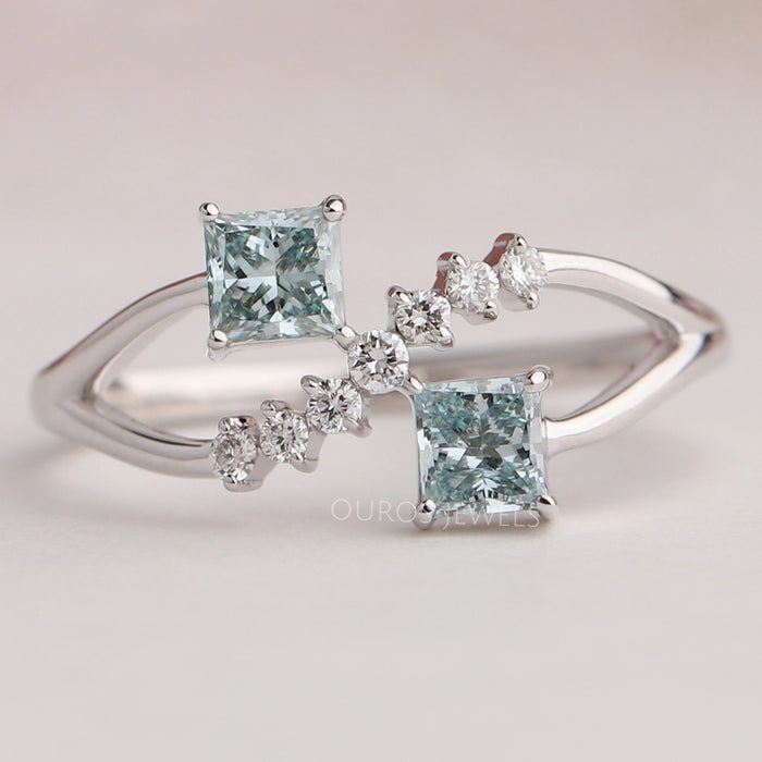 Princess and Round Lab Diamond Dainty Ring