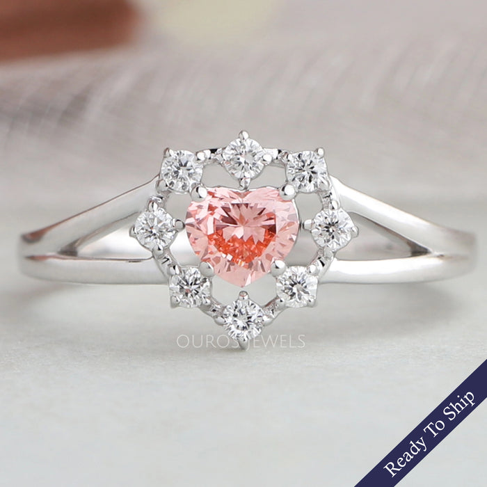 Pink Heart Cut Halo Diamond Engagement Ring