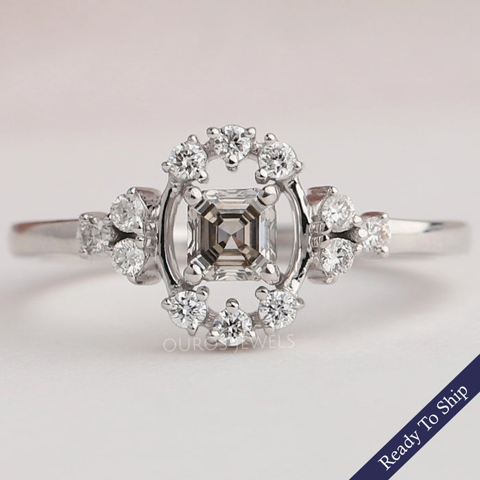 Olive Asscher Cut Halo Diamond Ring