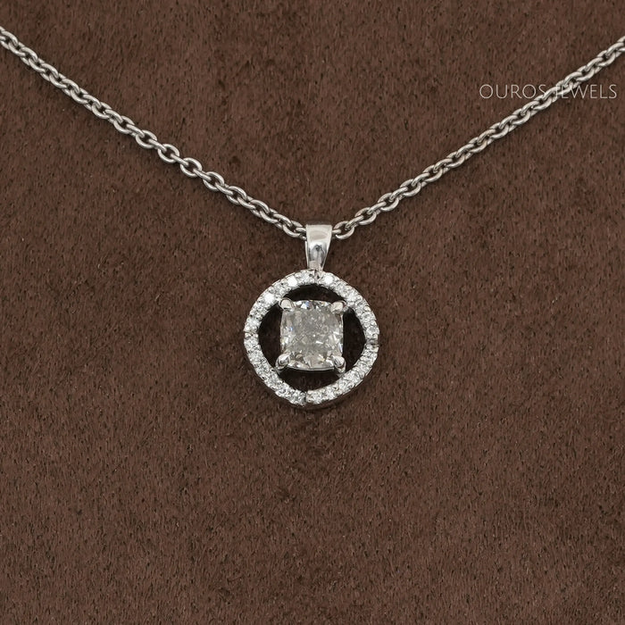 Fancy Olive Cushion Cut Diamond Halo Pendant