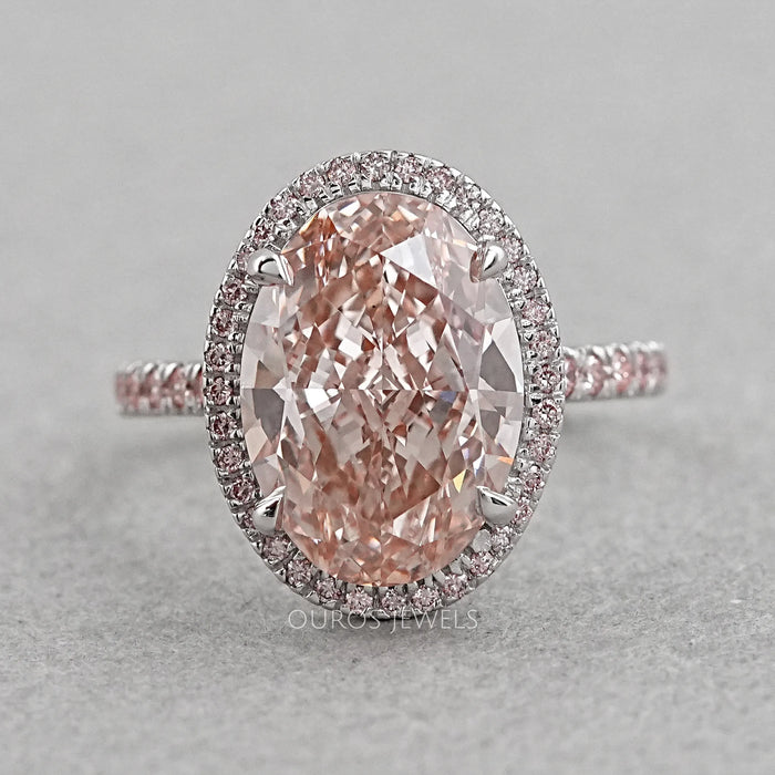 Fancy Pink Oval Cut Lab Diamond Halo Engagement Ring