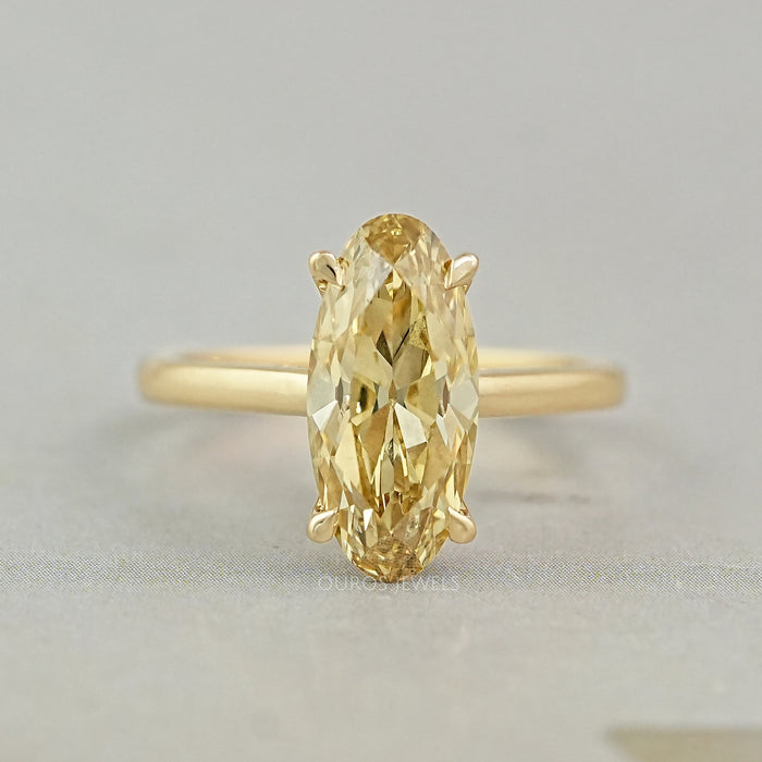 Fancy Yellow Old Mine Moval Cut Solitaire Engagement Ring