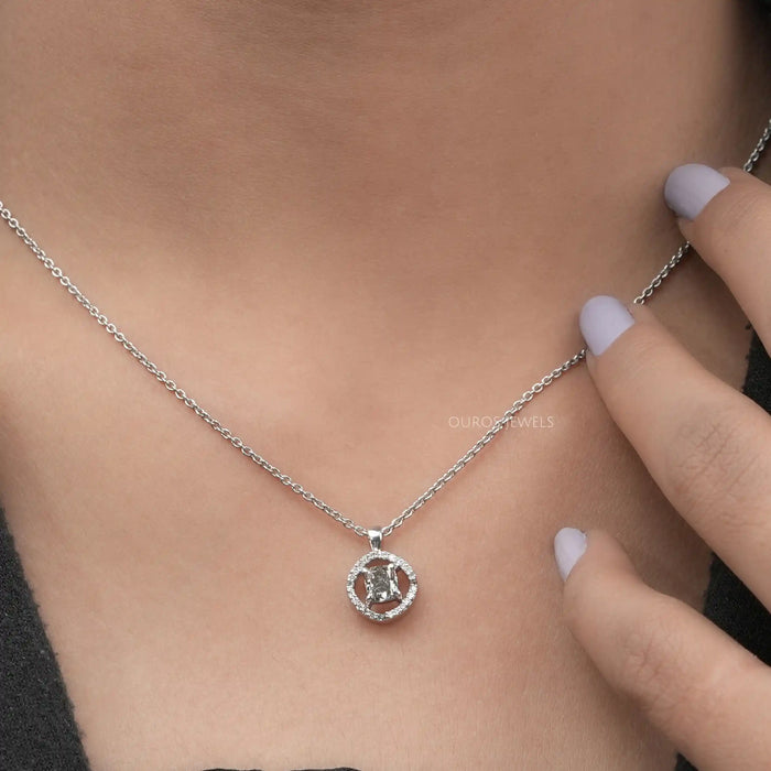 Fancy Olive Cushion Cut Diamond Halo Pendant