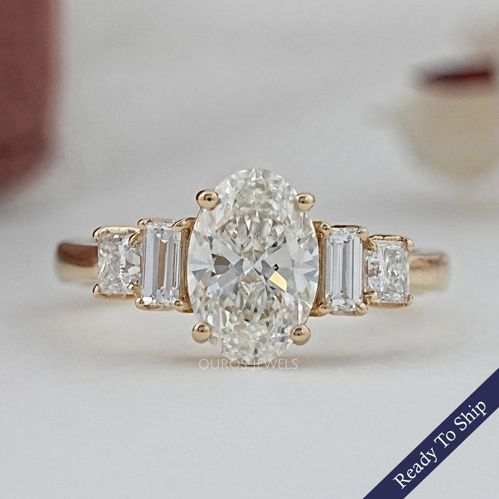 Oval And Baguette Diamond Five Stone Engagement Ring