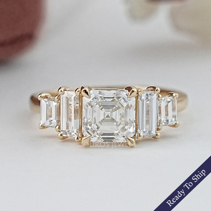 Asscher And Baguette Diamond Five Stone Engagement Ring