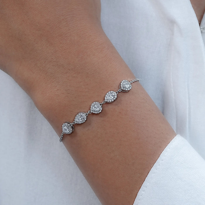 Heart & Pear Cut Five Stone Halo Lab Diamond Bracelet