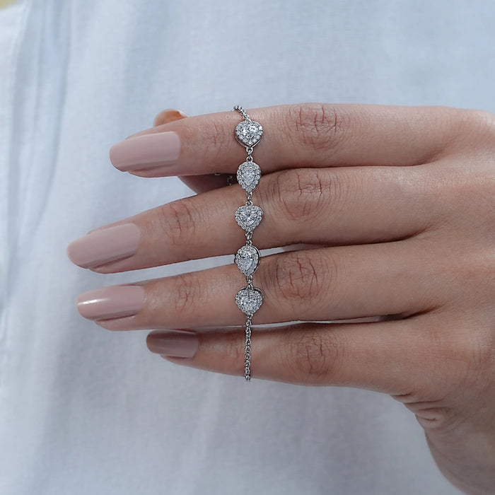 Heart & Pear Cut Five Stone Halo Lab Diamond Bracelet