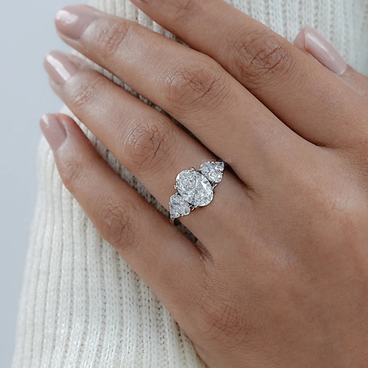 Oval And Trillion Lab Diamond Five Stone Engagement Ring Rings