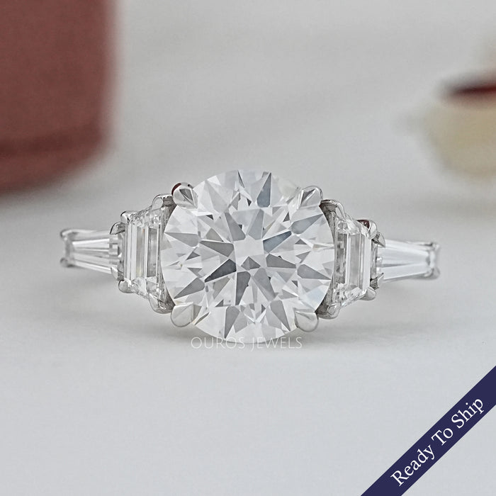 Round And Trapezoid Lab Diamond Five Stone Engagement Ring