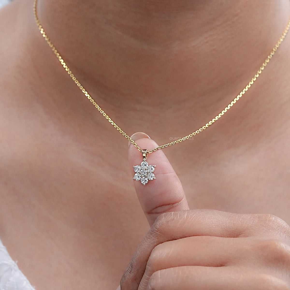 Floral Shape Round Lab Diamond Pendant Necklaces