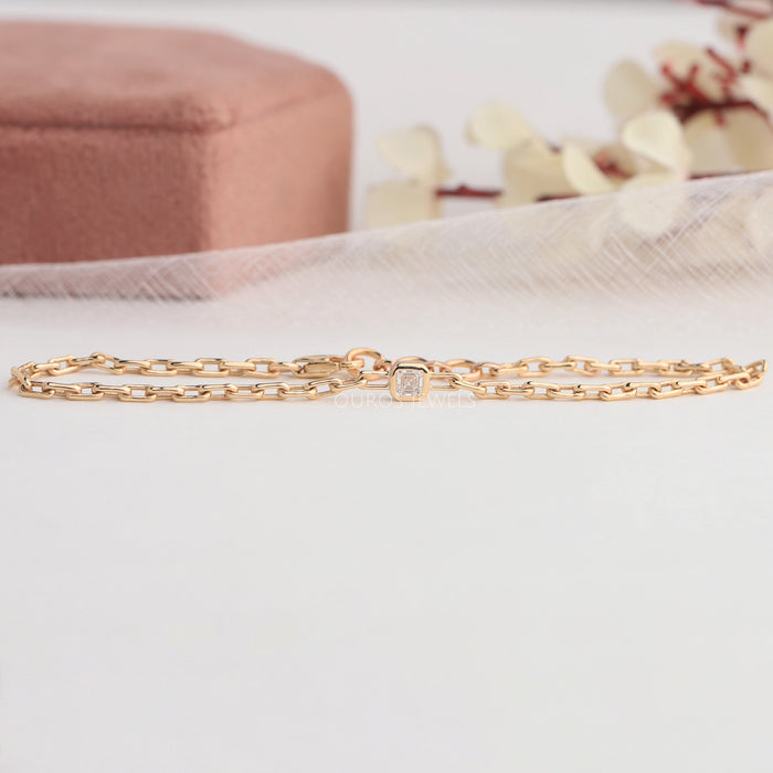 Asscher Diamond Bezel Set Chain Bracelet