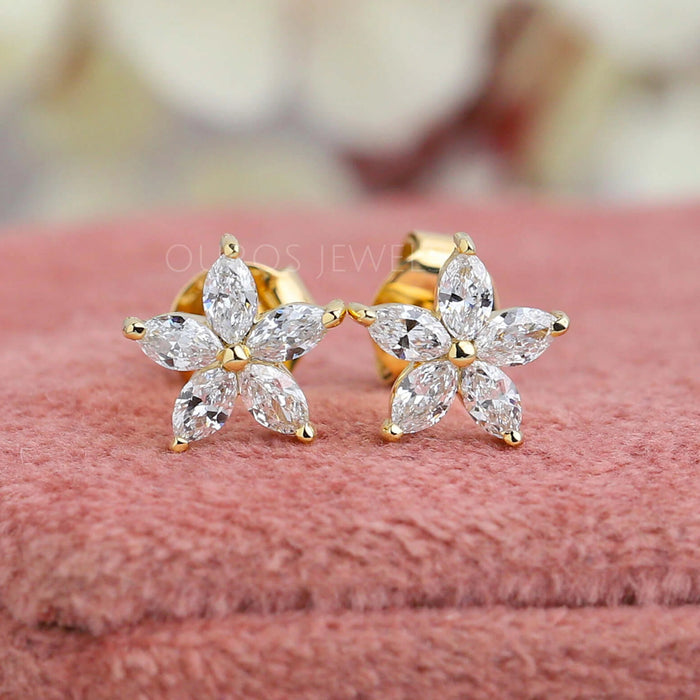 Flower Pattern Marquise Diamond Earrings
