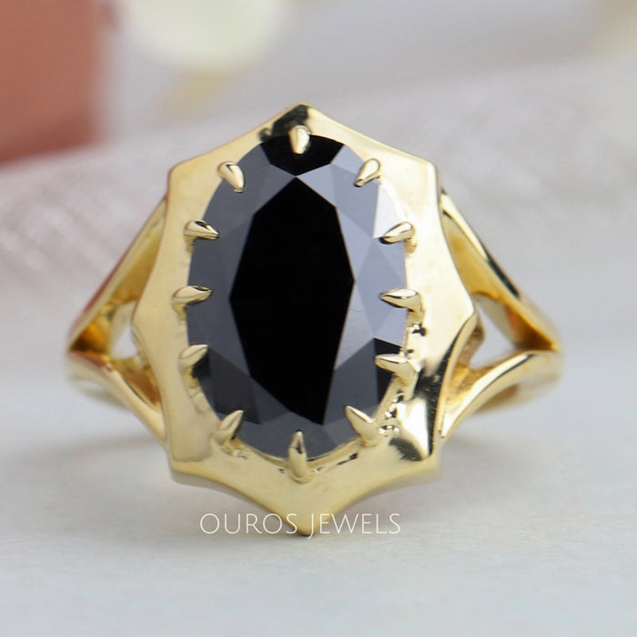 Octagonal Cut Black Oval Lab Diamond Engagement Ring