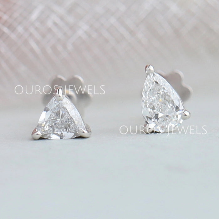 Pear and Trillion Cut Diamond Earrings
