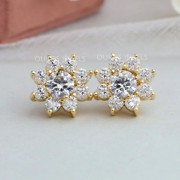 Flower Cluster Round Diamond Earrings