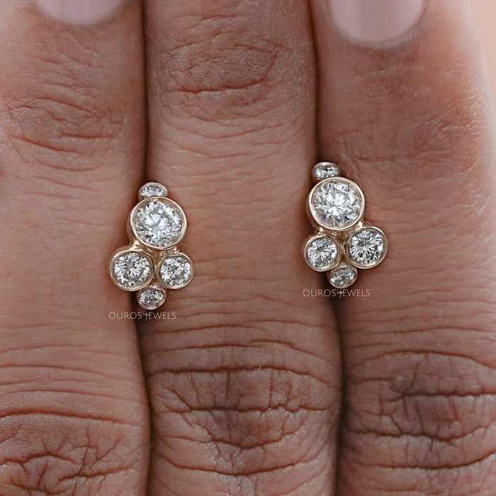 Round Diamond Bezel Set Huggie Earrings