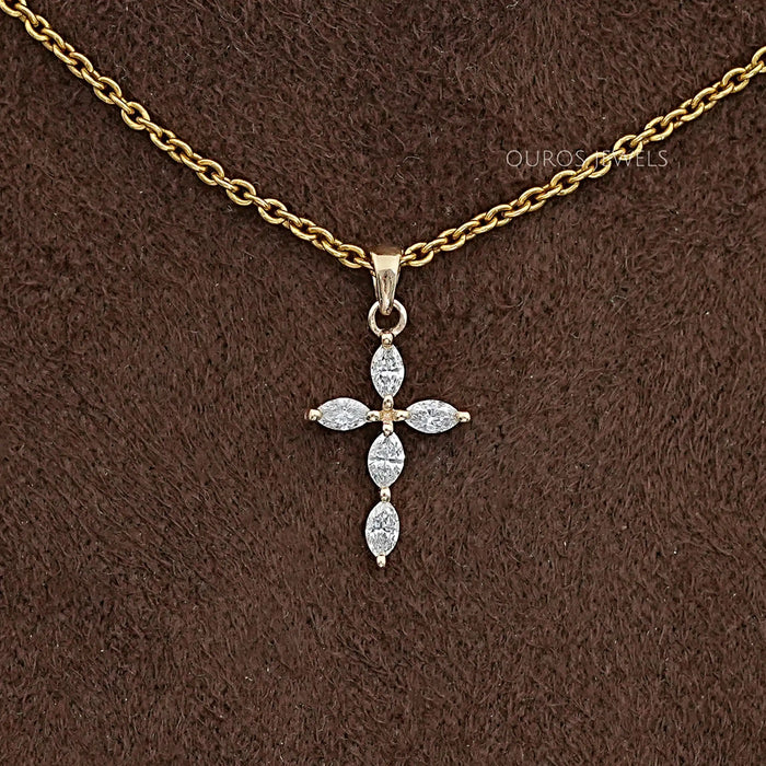 Marquise Cut Lab Diamond Cross Pendant
