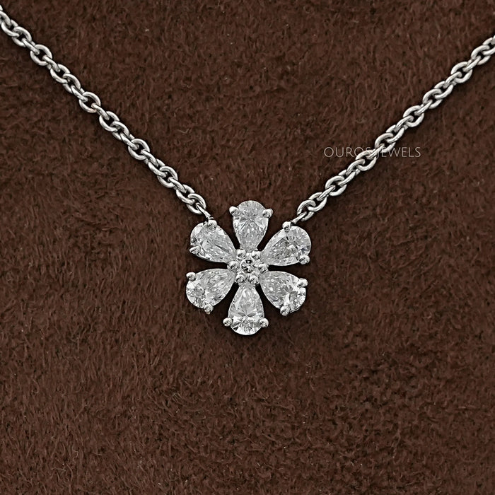 Pear Cut Lab Diamond Floral Pendant