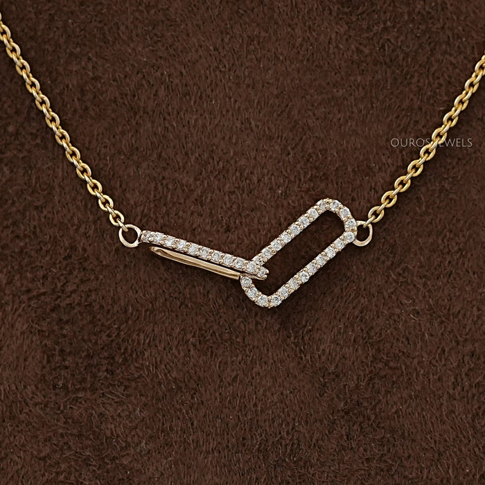 Open Rectangle Round Diamond Interlinked Pendant